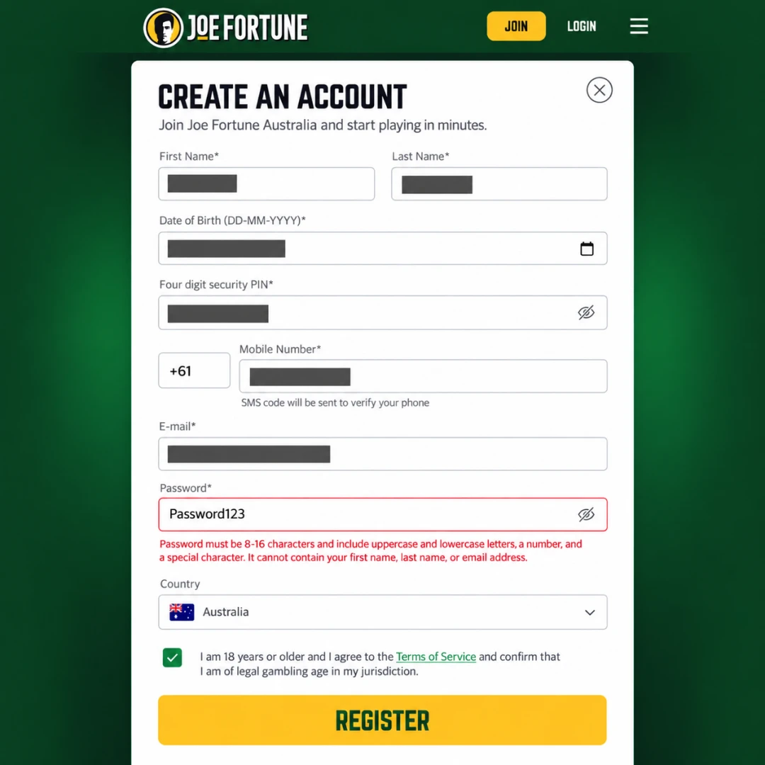 joe fortune signup