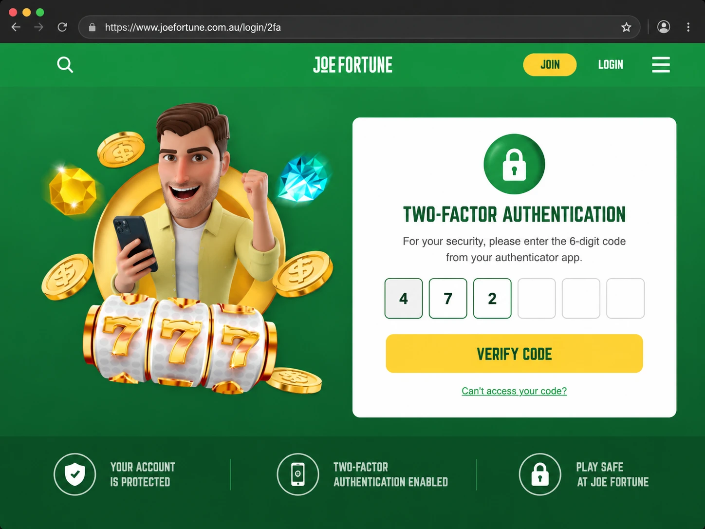 joe fortune login